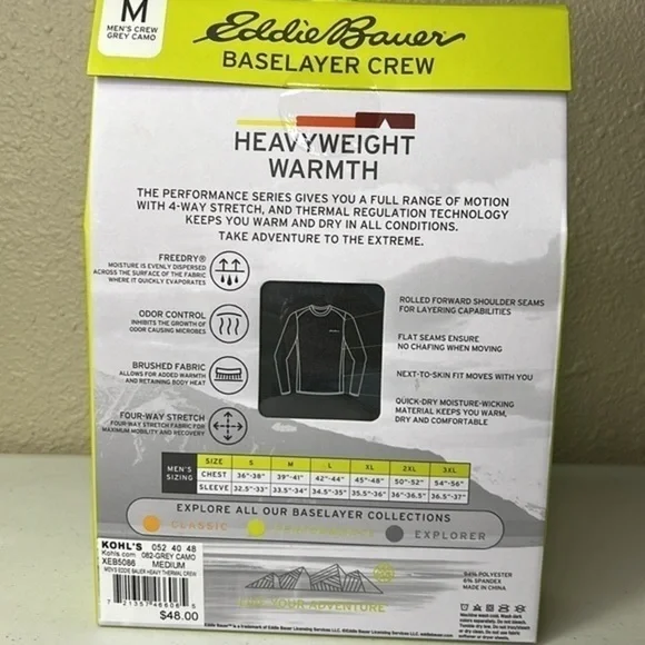 NEW Eddie Bauer Performance Series Gray Camo Heavyweight Warmth Crewneck SM & MD - Picture 6 of 8